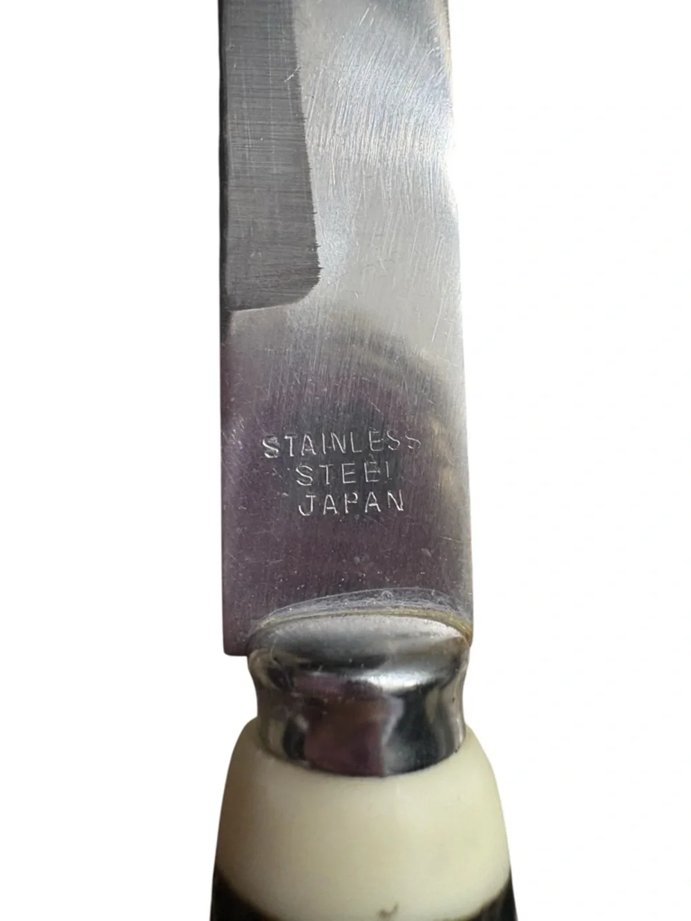 STELLAR 4 Vintage Steak Knives Stainless Steel Blade Faux Antler Handles JAPAN